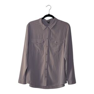 Eddie Bauer Women's Casual Lavender Gray Classic Fit Button Down Shirt